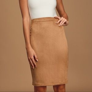 Superpower Tan Suede Pencil Skirt
